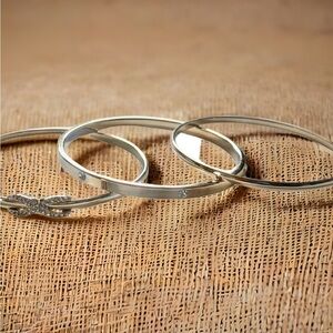 Gold Bangle Bracelet Set of 3 Bow Crystal Minimalist Stack